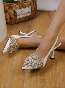 Scarpe con tacco alto da donna, adatte per tutte le stagioni, con tacco sottile, eleganti, décolleté da donna, tacco a rocchetto, adatte per abiti da cerimonia, outfit estivi - Bianco - Visualizzare 4