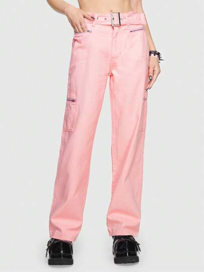 Kawaii Jean Cargo Zippé Côté