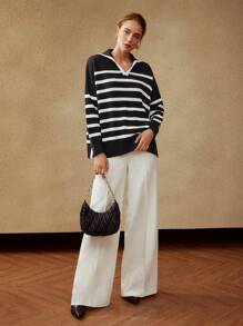 MOTF PREMIUM 100%純的羊毛套頭毛衣 - 黑與白 - 查看 5