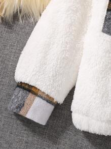 男小童格紋印花翻蓋口袋連帽毛絨夾克 - 彩色 - 查看 6