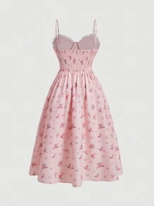 SHEIN MOD Hơn In hoa Ditsy Váy Dây - Hồng - Xem 2