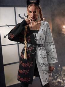 PUNK Áo khoác cardigan trễ vai họa tiết dơi hai tông màu Halloween không kèm thắt lưng - Nhiều màu - Xem 3
