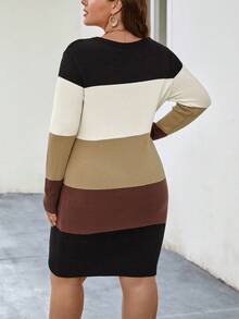 SHEIN LUNE Plus Color Block Sweater Dress - Multicolor - View 2