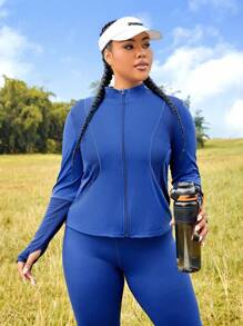 Easithlete Hơn Dây kéo Lỗ ngón tay cái Jacket thể thao - Màu xanh hải quân - Xem 1