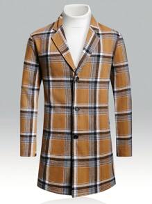 Manfinity Homme Men 1pc Plaid Print Overcoat - Camel - View 3