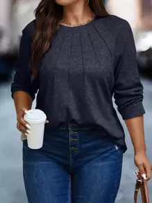 Calvaya 休閒純色大碼T恤 - 藏蓝色 - 查看 1