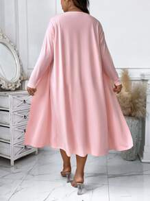 SHEIN LUNE Plus Open Front Coat & Chain Print Tube Dress - Baby Pink - View 2