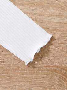 SHEIN 女大童3入組素色木耳邊條紋針織T恤 - 彩色 - 查看 4