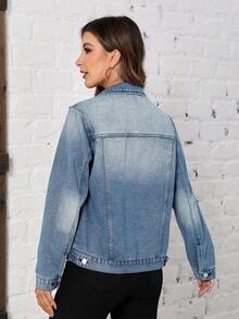 SHEIN LUNE Túi có nắp Áo khoác denim - Màu xanh lam - Xem 2
