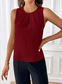SHEIN Clasi Effen gevouwen geplooide details mouwloze blouse, mouwloze tops