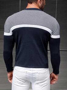 GENTILAND 男士條紋圖案套頭毛衣 - 藏蓝色 - 查看 2