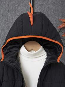 SHEIN 男童拉链撞色连帽棉服外套（不含毛衣）