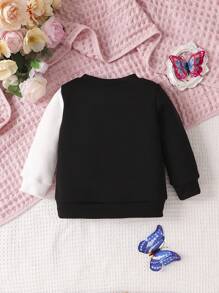 Baby Girl Butterfly Print Two Tone Sweatshirt - Black and White - View 2