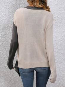 SHEIN LUNE Two Tone Button Front Asymmetrical Hem Cardigan - Multicolor - View 2