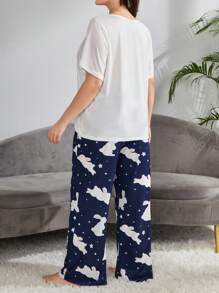 Plus Cartoon Graphic Tee & Pants PJ Set / Pajama Set - Multicolor - View 2
