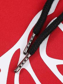 Manfinity EMRG 1件男裝鬆身骨骼印花拉鍊連帽衫,配有抽繩和下垂肩設計 - 紅色 - 查看 8