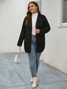 SHEIN LUNE Plus Waterfall Collar Open Front Coat - Black - View 3