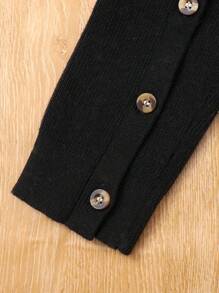 SHEIN Tween Girl Button Detail Knit Pants,In Fall/Winter - Black - View 3