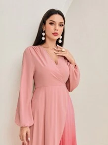 Modelyn 優雅腰帶 百褶 交叉純色女士連衣裙