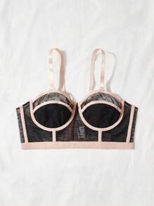Contrast Binding Mesh Underwire Bra - Black - View 3