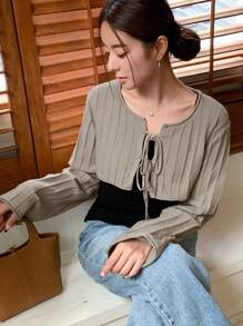 DAZY 前繫帶短款開衫 - 摩卡棕 - 查看 5