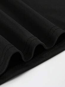 SHEIN EZwear 標語圖案落肩T恤 - 黑色 - 查看 3