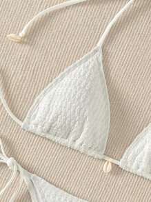 SHEIN Swim 夏季海灘露脐三角束頸綁帶比基尼套裝 - 白色 - 查看 4