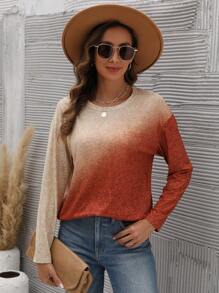 SHEIN LUNE Ombre Drop Shoulder Tee - Multicolor - View 3