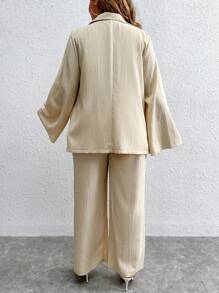 Calvaya 大碼喇叭袖襯衫&闊腿褲 - 杏色 - 查看 2