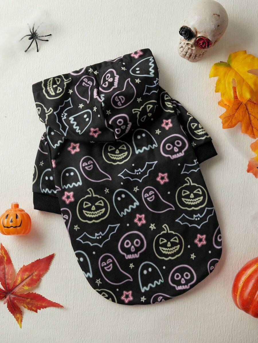 Maryam Alam Halloween Có màu sắc Con ma & Hình con dơi In Áo Hoodie thú cưng Áo len - Nhiều màu - Xem 1