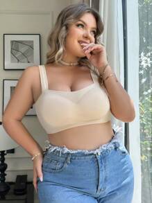 Của phụ nữ Kích thước lớn Liền mạch Màu thuần Bras - Màu be - Xem 3