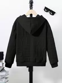 SHEIN Tween Boy Letter Patched Hooded Sweatshirt - Black - View 2