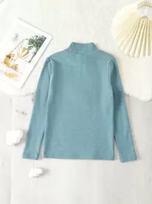 Tween Girl Letter Embroidery Mock Neck Base Tee - White - View 2