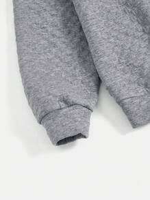 SHEIN EZwear 字母刺繡落肩袖運動衫 - 淺灰色 - 查看 4