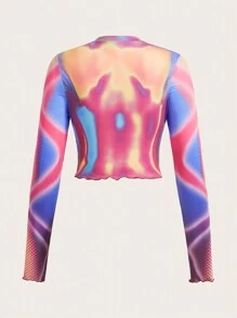 SHEIN ICON 万圣节反光体温图印花露脐T恤，霓虹发光派对 - 彩色 - 查看 3