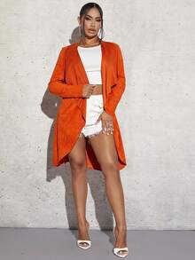 SHEIN SXY Cổ áo thác nước Mở Mặt trước áo - Màu Cam san hô - Xem 5