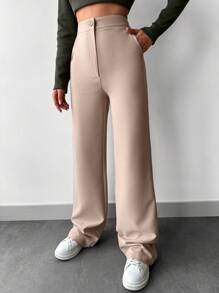 EURMUSE Solid Slant Pocket Suit Pants - Beige - View 5