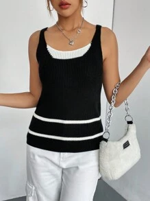SHEIN Unity Top tejido tank con patrón de rayas - Negro - Ver 6