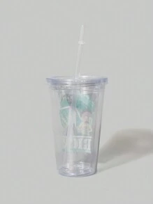 Rick and Morty | ROMWE 1入組平底無腳杯,可愛卡通圖案可水洗帶蓋瓶 - 無色 - 查看 3