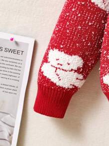 SHEIN Young Girl Cartoon Pattern Drop Shoulder Sweater - Burgundy - View 5