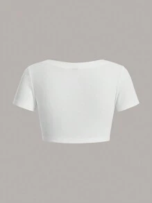 SHEIN EZwear 纯色短款 T 恤 - 白色 - 查看 2
