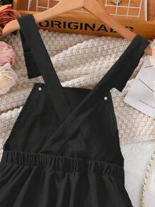 SHEIN Tween Girl Letter Patched Detail Overall Dress Without Tee - Black - View 6