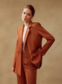MOTF PREMIUM VISCOSE WOOL-BLEND BLAZER - Brown - View 3
