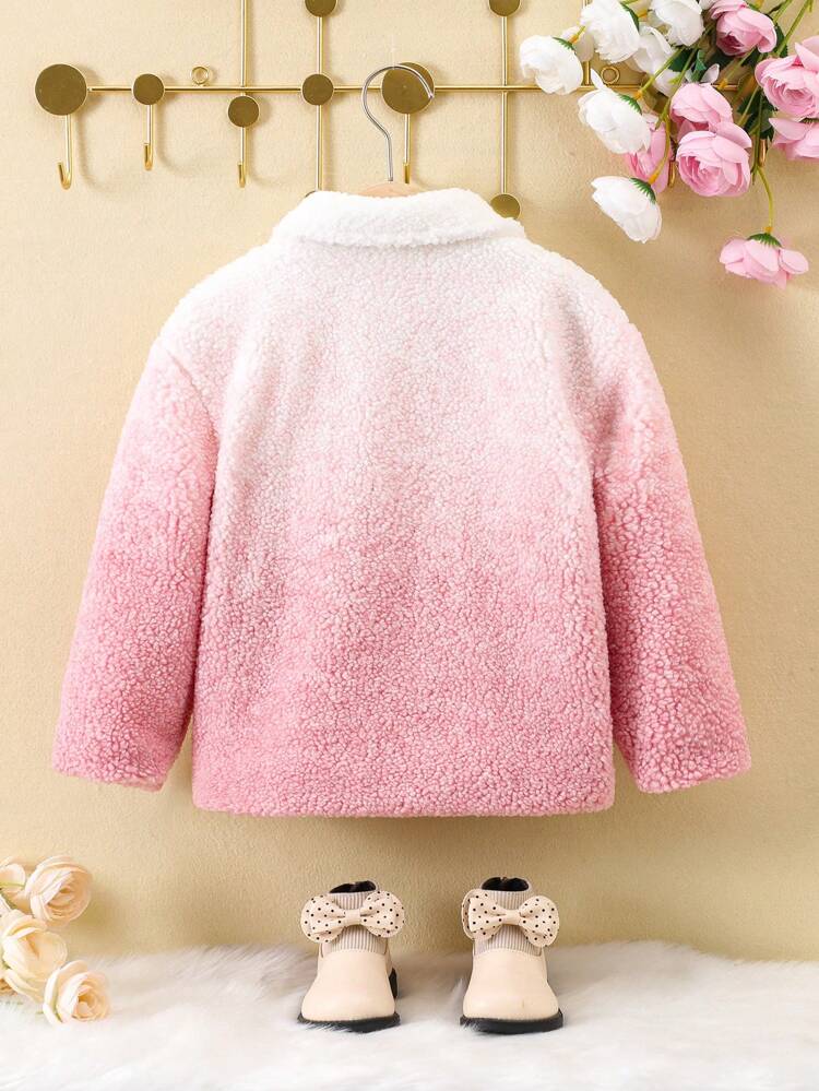 Young Girl 1pc Ombre Dual Pocket Drop Shoulder Teddy Coat