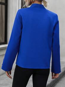 SHEIN Clasi Solid Open Front Overcoat Fall Cloth For Women - Blue - View 2