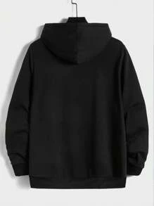 Manfinity Homme Men Letter Graphic Zip Up Drawstring Hoodie - Black - View 3