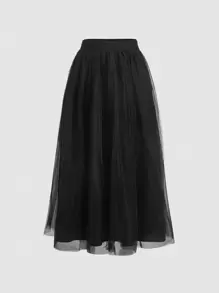 SHEIN MOD Solid Mesh Overlay Skirt - Black - View 1