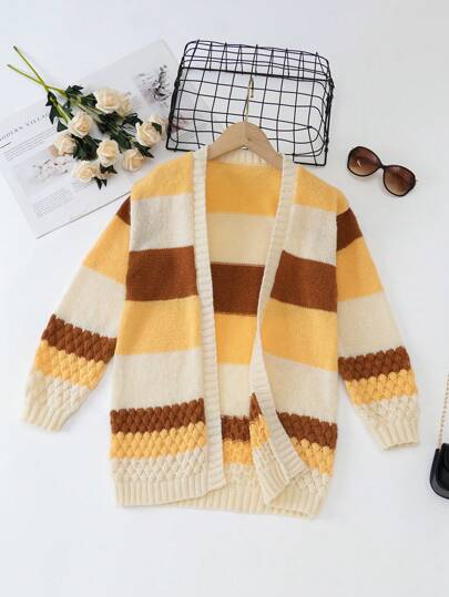 SHEIN Tween Girl Color Block Duster Cardigan