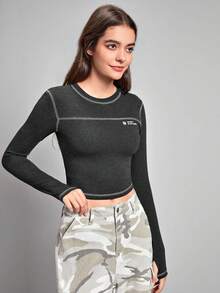 In My Nature Đồ họa Chữ cái Khâu trên cùng Mùa vụ Ngoài trời Áo thun - Màu xám đen - Xem 4