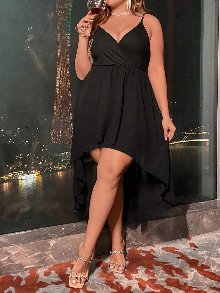 SHEIN Belle Plus High Low Hem Cami Dress - Black - View 1